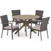 Christopher Knight Home Layna Outdoor 5 Piece Wood and Wicker Dining Set, Gray Finish/Gray
