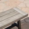 Christopher Knight Home Louise Outdoor Wicker Dining Set with Acacia Wood Table and Bench and Water Resistant Cushions, 6-Pcs Set, Sandblast Light Grey / Black Rustic Metal / Grey / Grey Cushions