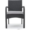 Christopher Knight Home Louise Outdoor Wicker Dining Set with Acacia Wood Table and Bench and Water Resistant Cushions, 6-Pcs Set, Sandblast Light Grey / Black Rustic Metal / Grey / Grey Cushions