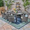 Christopher Knight Home Nadia Outdoor 9 Piece Wood and Wicker Expandable Dining Set, 23.25 “W x 24 “D x 33 “H, Gray + Light Gray + Sandblasted Dark Gray