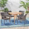 Christopher Knight Home Nash Outdoor 5 Piece Wood and Wicker Dining Set, Teak Finish/Multi Brown