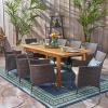 Christopher Knight Home Outdoor 9 Piece Wood and Wicker Dining Set with Expandable Table, Natural and Multi Brown and Beige