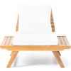 Christopher Knight Home Outdoor Acacia Wood 6 Seater Chat Set with Side Table and Coffee Table, Teak and White