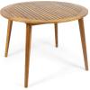 Christopher Knight Home Pelham Wooden Patio Dining Set for 4, Acacia Wood Outdoor Dining Table Set for 4, 5 Piece Outdoor Dining Set with Round Table and Armchair with Seat Cushion, Teak+Beige(Teak+beige)