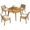 Christopher Knight Home Pelham Wooden Patio Dining Set for 4, Acacia Wood Outdoor Dining Table Set for 4, 5 Piece Outdoor Dining Set with Round Table and Armchair with Seat Cushion, Teak+Beige(Teak+beige)