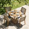 Christopher Knight Home Pelham Wooden Patio Dining Set for 4, Acacia Wood Outdoor Dining Table Set for 4, 5 Piece Outdoor Dining Set with Round Table and Armchair with Seat Cushion, Teak+Beige(Grey + Teak)