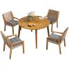 Christopher Knight Home Pelham Wooden Patio Dining Set for 4, Acacia Wood Outdoor Dining Table Set for 4, 5 Piece Outdoor Dining Set with Round Table and Armchair with Seat Cushion, Teak+Beige(Grey + Teak)