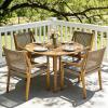 Christopher Knight Home Pelham Wooden Patio Dining Set for 4, Acacia Wood Outdoor Dining Table Set for 4, 5 Piece Outdoor Dining Set with Round Table and Armchair with Seat Cushion, Teak+Beige(Grey + Teak)