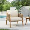 Christopher Knight Home Posey Modern Patio Wooden Club Chair with Rope Woven Armrest&Backrest, Outdoor Lounge Chair with Weather-Resistant Removable Cushions, Deep Seating Accent Chair, Teak+Beige