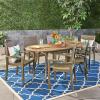 Christopher Knight Home Powell Outdoor 6-Seater Oval Acacia Wood Dining Set, Gray Finish