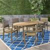 Christopher Knight Home Powell Outdoor 6-Seater Oval Acacia Wood Dining Set, Gray Finish