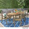 Christopher Knight Home Powell Outdoor 6-Seater Oval Acacia Wood Dining Set, Gray Finish