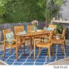 Christopher Knight Home Powell Outdoor 6-Seater Oval Acacia Wood Dining Set, Teak Finish