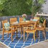 Christopher Knight Home Powell Outdoor 6-Seater Oval Acacia Wood Dining Set, Teak Finish