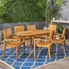 Christopher Knight Home Powell Outdoor 6-Seater Oval Acacia Wood Dining Set, Teak Finish