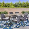 Christopher Knight Home Rene Outdoor 7 Piece Wood and Wicker Dining Set, Gray Finish/Gray