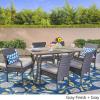 Christopher Knight Home Rene Outdoor 7 Piece Wood and Wicker Dining Set, Gray Finish/Gray