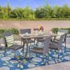 Christopher Knight Home Robin Outdoor 7 Piece Wood and Wicker Dining Set, Gray Finish/Gray