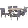 Christopher Knight Home Robin Outdoor 7 Piece Wood and Wicker Dining Set, Gray Finish/Gray