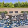 Christopher Knight Home Ronnie Outdoor 7 Piece Wood and Wicker Dining Set, Gray Finish/Gray