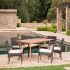 Christopher Knight Home San Andres Wicker and Wood Dining Set, 7-Pcs Set, Multibrown / Crème / Teak Finish
