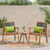 Christopher Knight Home Tracy Outdoor 3 Piece Acacia Wood Chat Set, Teak, Natural, and Dark Gray