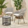 Lareina Outdoor 3 Piece Wicker Chat Set, White, Beige, and Black