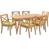 Christopher Knight Home Alva Outdoor 7-Piece Acacia Wood Dining Set, Teak Finish/Teak Finish/Green