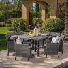 Christopher Knight Home Arcade Outdoor Wicker Square Dining Set with Water Resistant Cushions, 9-Pcs Set, Grey / Light Grey Cushion