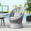 Christopher Knight Home Banes Egg-Shaped Wicker Lounge Chair Outdoor, Iron Frame Egg Chair Outdoor with Removable Cushion, Comfy Reading Chair for Garden Backyard Balcony Poolside, Grey(Grey)