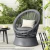 Christopher Knight Home Banes Egg-Shaped Wicker Lounge Chair Outdoor, Iron Frame Egg Chair Outdoor with Removable Cushion, Comfy Reading Chair for Garden Backyard Balcony Poolside, Grey(Dark Grey)
