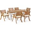 Christopher Knight Home Blaine Patio Dining Set, 72″ 6-Seater, Acacia Wood Table Top and Chairs, Iron Table Legs, Teak, Rustic Metal, Cream