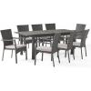 Christopher Knight Home Davenport Outdoor 9 Piece Wood and Wicker Expandable Dining Set, 22.25 “W x 25 “D x 35 “H, Sandblasted Dark Gray + Gray