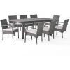 Christopher Knight Home Elmar Outdoor 9 Piece Wood and Wicker Expandable Dining Set, 22.1 “W x 23.5 “D x 32.75 “H, Sandblasted Dark Gray + Gray