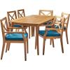 Christopher Knight Home Harvey Outdoor 7 Piece Acacia Wood Dining Set, Teak Finish/Blue