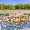 Christopher Knight Home Harvey Outdoor 7 Piece Acacia Wood Dining Set, Teak Finish/Green