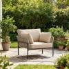 Christopher Knight Home Jaylon Modern Iron Lounge Chair Outdoor, Patio Accent Chair with Rope Weave Design, Patio Furniture Set Single Sofa Chair with Cushions, Comfy Reading Chair, Beige+Grey(Beige+grey)