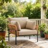 Christopher Knight Home Jaylon Modern Iron Lounge Chair Outdoor, Patio Accent Chair with Rope Weave Design, Patio Furniture Set Single Sofa Chair with Cushions, Comfy Reading Chair, Beige+Grey(Natural+beige)