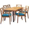 Christopher Knight Home Justin Outdoor 7 Piece Acacia Wood Dining Set, Teak Finish/Rustic Metal/Blue
