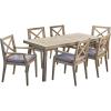 Christopher Knight Home Justin Outdoor 7 Piece Acacia Wood Dining Set, Teak, Gray Finish/Rustic Metal/Dark Gray