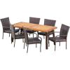 Christopher Knight Home Leopold Outdoor 7-Piece Acacia Wood/Wicker Dining Set | with Teak Finish | in Multibrown, Rustic Metal