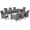Christopher Knight Home Nadia Outdoor 9 Piece Wood and Wicker Expandable Dining Set, 23.25 “W x 24 “D x 33 “H, Gray + Light Gray + Sandblasted Dark Gray