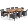 Christopher Knight Home Outdoor 9 Piece Wood and Wicker Dining Set with Expandable Table, Natural and Multi Brown and Beige