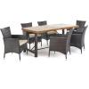 Christopher Knight Home Outdoor Wood 7 Piece Dining Set with Wicker Dining Chairs and Water Resistant Cushions