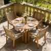 Christopher Knight Home Pelham Wooden Patio Dining Set for 4, Acacia Wood Outdoor Dining Table Set for 4, 5 Piece Outdoor Dining Set with Round Table and Armchair with Seat Cushion, Teak+Beige(Grey + Teak)