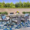 Christopher Knight Home Rene Outdoor 7 Piece Wood and Wicker Dining Set, Gray Finish/Gray