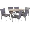 Christopher Knight Home Robin Outdoor 7 Piece Wood and Wicker Dining Set, Gray Finish/Gray