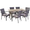 Christopher Knight Home Ronnie Outdoor 7 Piece Wood and Wicker Dining Set, Gray Finish/Gray