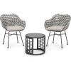 Lareina Outdoor 3 Piece Wicker Chat Set, White, Beige, and Black