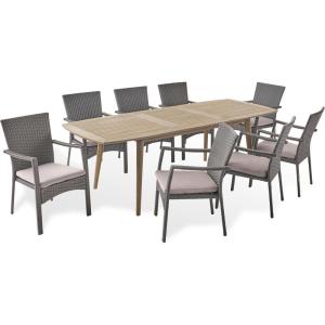 Christopher Knight Home Amanda Outdoor Wood and Wicker Expandable 8 Seater Dining Set, 22.25 “W x 25 “D x 35 “H, Gray
